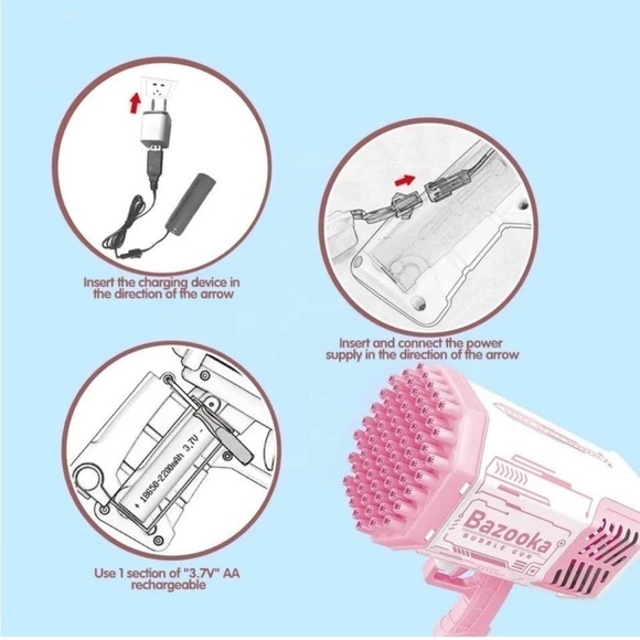 Brand New Bubble Machine Gun Toy Pink Colorful Lights Rechargeable Batteries - Picture 9 of 10